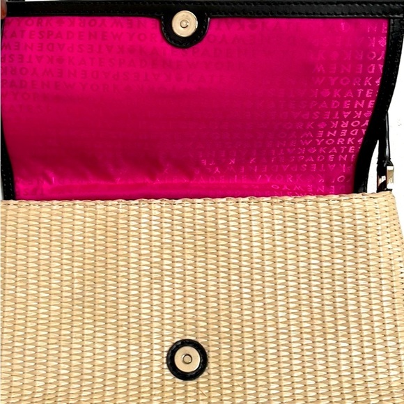 Kate Spade Loula Houston Street Crossbody Purse Bag Black Leather/ Straw - Picture 7 of 9